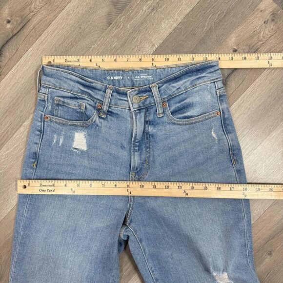 Old Navy High Rise OG Straight Raw Hew Mom Jeans Blue 4 Ankle Distressed - Picture 10 of 13